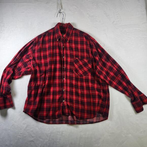 Vtg Barney Miller Red Black Flannel Shirt L Sanforized Cotton‎ Distressed Grunge - Picture 1 of 8